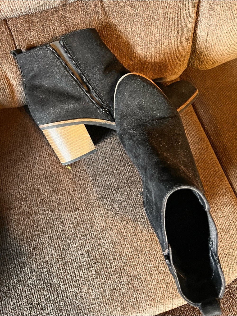 Sonoma Black Suede Ankle Boot with Stacked Wood 2 1/2” Heel